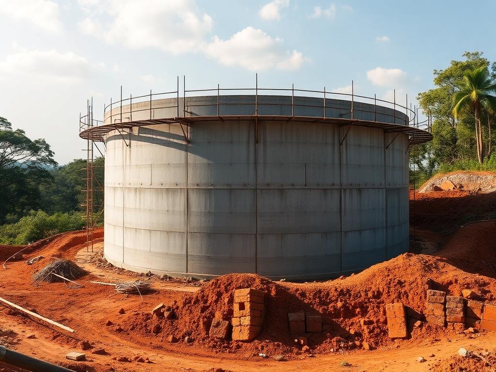 Reservatório de água em concreto em construção